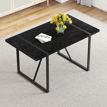 55" Extendable Island Table, Rustic Dining Table with Metal Frame, Mid Century Dining Table for Kitchen Dining Living Room, Black