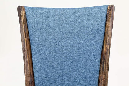 East West Furniture VEP7T21 Verona Parson Kitchen Chairs - Nailhead Trim Blue Color Linen Fabric Upholstered Dining Chairs, Set of 2, Jacobean