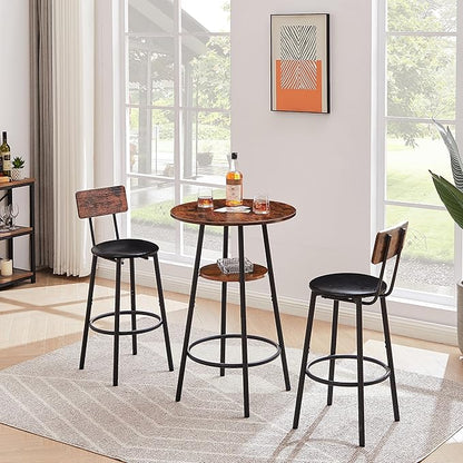 Bar Table Set for 2 with 2 PU Upholstered Stools, Pub Bistro Dinning Table and Stools with Backrest, Counter Height Bar Table Set for Apartment, Kitchen, Small Space