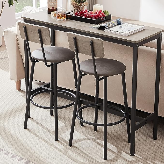 Bar Height Table and Chairs Set-Compact Bar Table and Chairs for Small Kitchen,Dining Room,or Kitchen Island with Seating-Kitchen Table Set,Perfect as Dining Table with Chairs (Grey)