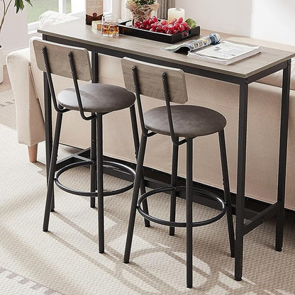 Bar Height Table and Chairs Set-Compact Bar Table and Chairs for Small Kitchen,Dining Room,or Kitchen Island with Seating-Kitchen Table Set,Perfect as Dining Table with Chairs (Grey)