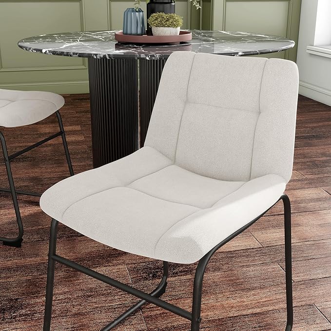 Furniture of America Veradis Modern Bentwood Dining Chairs Set of 2, Chenille Fabric Stool with Back and Metal Frame, Comfortable Upholstered Seating for Kitchen, Living Room, White, 30 inch