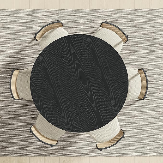 Casaphoria 52" Round Dining Table, Modern Wood Kitchen Table with Cylinder Polygonal Base for Living Room & Dining Room, Easy Assembly Farmhouse Furniture for 4-6, Black