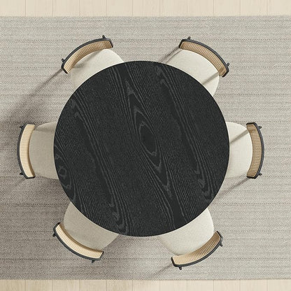 Casaphoria 52" Round Dining Table, Modern Wood Kitchen Table with Cylinder Polygonal Base for Living Room & Dining Room, Easy Assembly Farmhouse Furniture for 4-6, Black