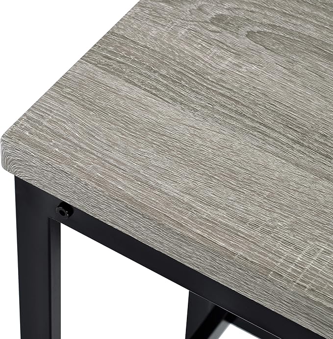 4-Piece Counter Height Extra Long Dining Table Set, Bar Table Set with 3 Stools, Side Table with Footrest Pub Kitchen Set (Gray)