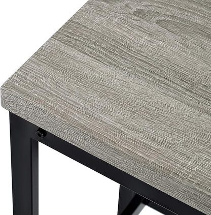 4-Piece Counter Height Extra Long Dining Table Set, Bar Table Set with 3 Stools, Side Table with Footrest Pub Kitchen Set (Gray)