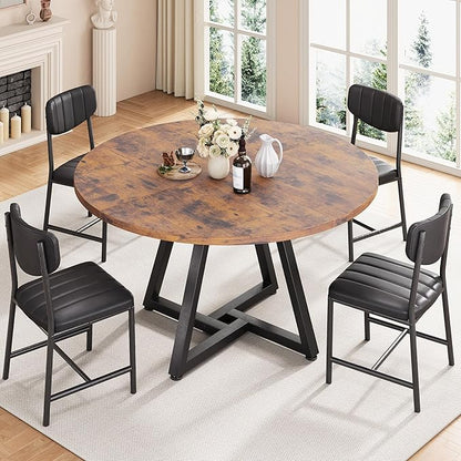Jocoevol 51“ Round Kitchen Dining Room Table for 6-8, Circle Dining Dinner Table with Pedestal Metal Frame, Space Saving Wood Industrial Furniture for Small Space (Rustic Brown)