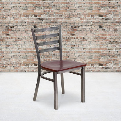 Flash Furniture HERCULES Series Clear Coated Ladder Back Metal Restaurant Chair - Mahogany Wood Seat