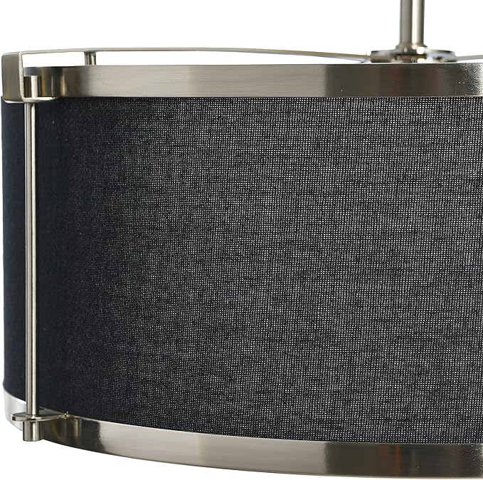 Harrison- Metal Semi-Flush Mount Ceiling Light with Captured Linen Shade, Black and Brushed Nickel