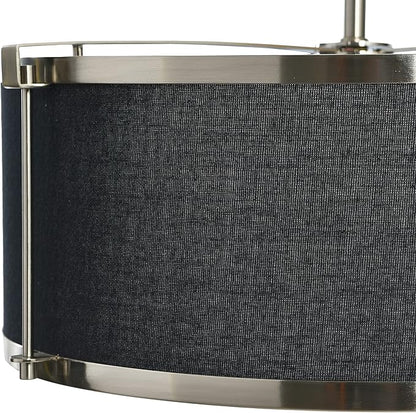 Harrison- Metal Semi-Flush Mount Ceiling Light with Captured Linen Shade, Black and Brushed Nickel