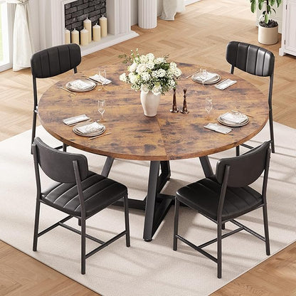 Jocoevol 51“ Round Kitchen Dining Room Table for 6-8, Circle Dining Dinner Table with Pedestal Metal Frame, Space Saving Wood Industrial Furniture for Small Space (Rustic Brown)