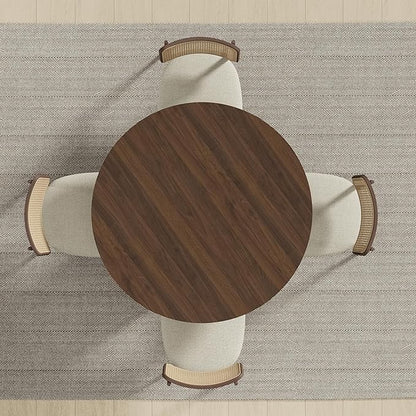Casaphoria 46" Round Dining Table, Modern Wood Kitchen Table with Cylinder Polygonal Base for Living Room & Dining Room, Easy Assembly Farmhouse Furniture for 4-6, Walnut