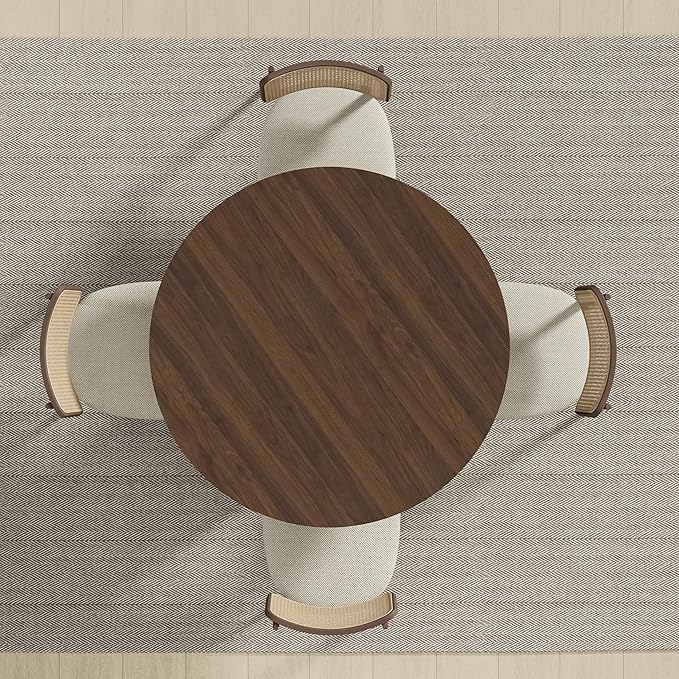 Casaphoria 46" Round Dining Table, Modern Wood Kitchen Table with Cylindrical Wide Bar Concave Base for Living Room & Dining Room, Easy Assembly Farmhouse Furniture for 4-6, Walnut