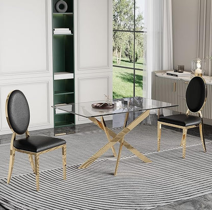 Glass Dining Table,51'' Rectangular Dining Kitchen Table,Modern X-Design Dining Room Table with Gold Stainless Steel Base for Dining Room