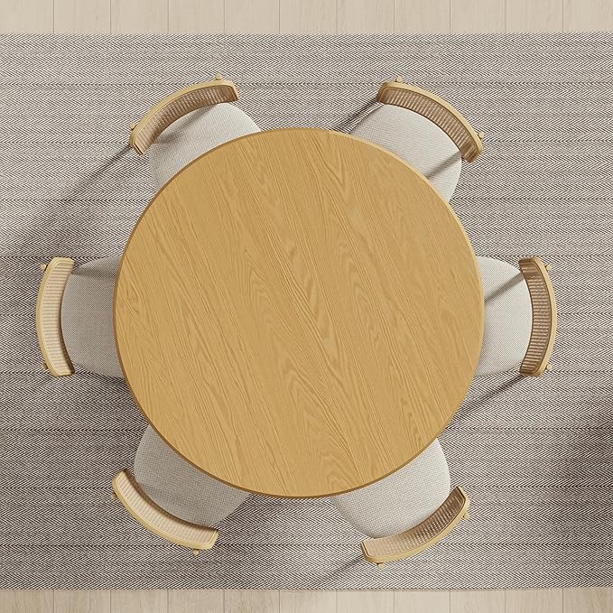 Casaphoria 52" Round Dining Table, Modern Wood Kitchen Table with Cylindrical Wide Bar Concave Base for Living Room & Dining Room, Easy Assembly Farmhouse Furniture for 4-6, Oak