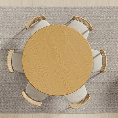 Casaphoria 52" Round Dining Table, Modern Wood Kitchen Table with Cylindrical Wide Bar Concave Base for Living Room & Dining Room, Easy Assembly Farmhouse Furniture for 4-6, Oak
