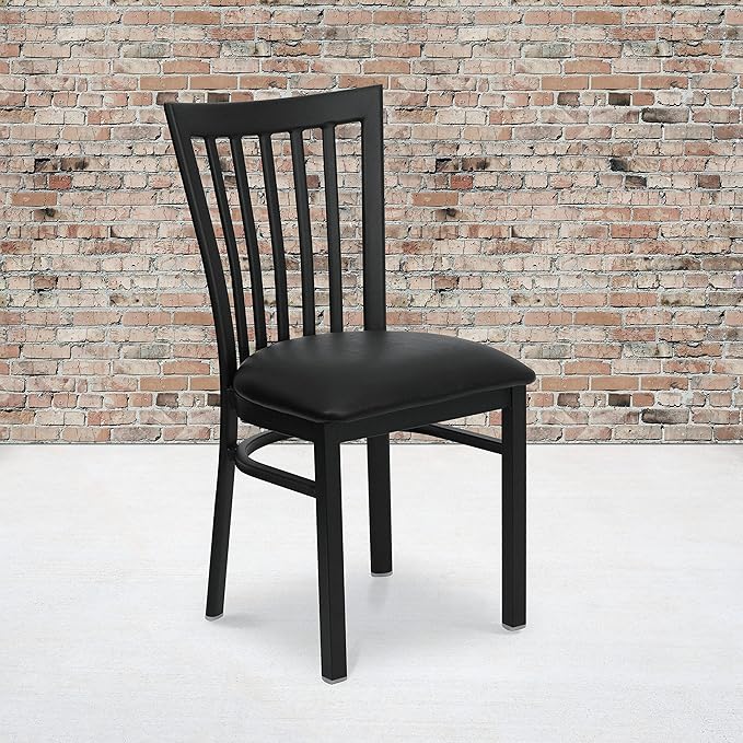 Flash Furniture HERCULES Series Black School House Back Metal Restaurant Chair - Black Vinyl Seat