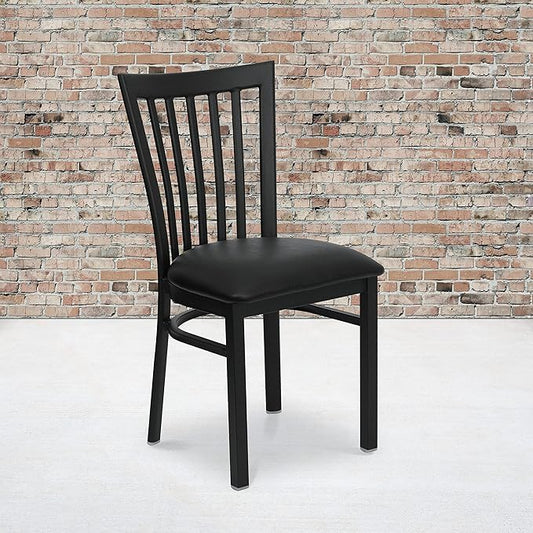 Flash Furniture HERCULES Series Black School House Back Metal Restaurant Chair - Black Vinyl Seat