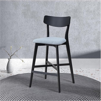 Bar Chairs Set of 2, Counter Height Stools - Modern Upholstered Kitchen Island Chairs with Backrest & Footrest - Black Wood Frame