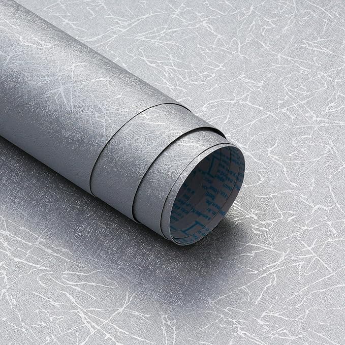 Safiyya 17.3 inch X 78.7 inch Peel and Stick Wallpaper Silver Grey Silk Wallpaper Textured Removable Wall Paper Embossed Self Adhesive Contact Paper for Walls Vinyl Rolls