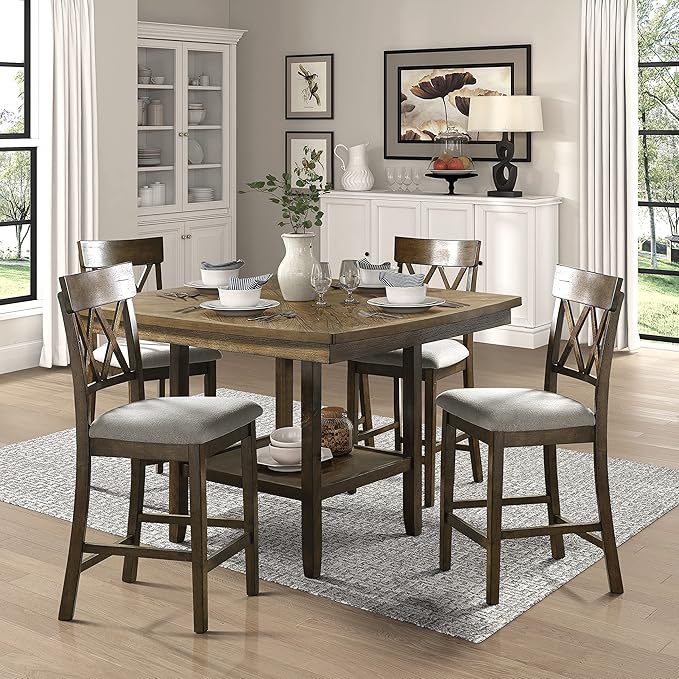 Lexicon Attis 5-Piece Counter Height Dining Set (Cross Back), Light Oak