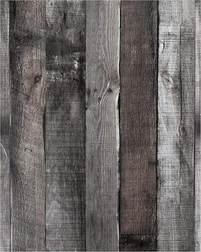 Yun-aeon Natural Wood-Dark Grey Wood Contact Paper Peel and Stick Wallpaper 17.3"x 400"Self Adhesive Removable Vintage Faux Wood Wall Paper Plank Shelf Home Decoration Kitchen Counter Cover Use