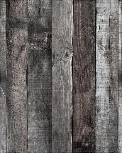 Yun-aeon Natural Wood-Dark Grey Wood Contact Paper Peel and Stick Wallpaper 17.3"x 400"Self Adhesive Removable Vintage Faux Wood Wall Paper Plank Shelf Home Decoration Kitchen Counter Cover Use
