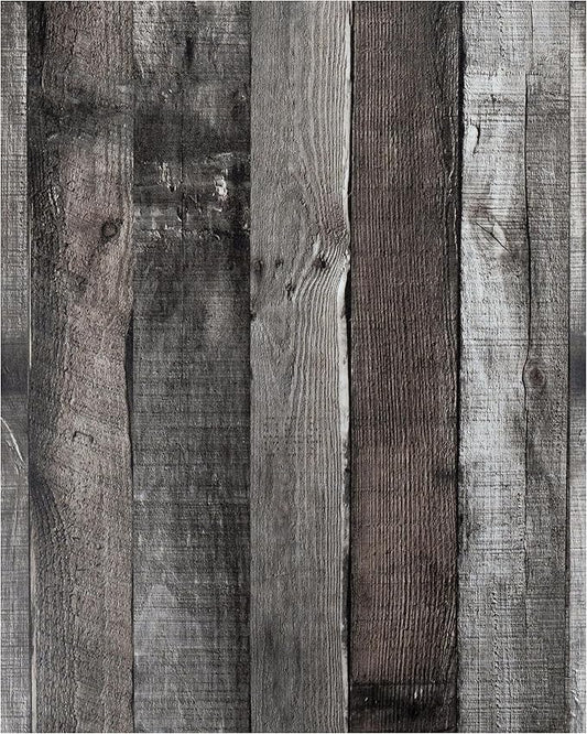 Yun-aeon Natural Wood-Dark Grey Wood Contact Paper Peel and Stick Wallpaper 17.3"x 236"Self Adhesive Removable Vintage Faux Wood Wall Paper Plank Shelf Home Decoration Kitchen Counter Cover Use