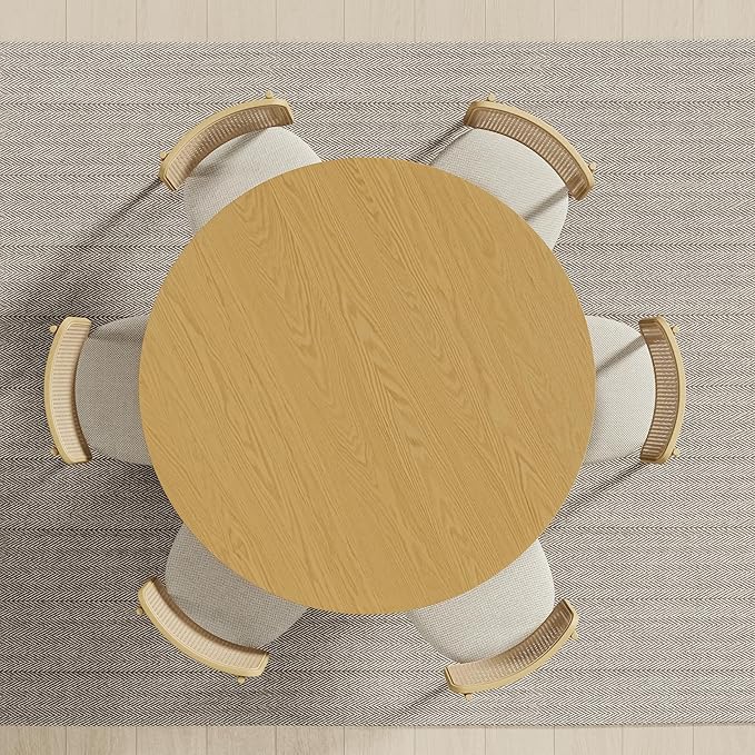 Casaphoria 52" Round Dining Table, Modern Wood Kitchen Table with Cylindrical Wide Bar Protruding Base for Living Room & Dining Room, Easy Assembly Farmhouse Furniture for 4-6, Oak