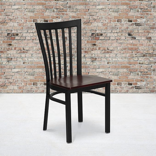 Flash Furniture 4 Pk. HERCULES Series Black School House Back Metal Restaurant Chair - Mahogany Wood Seat