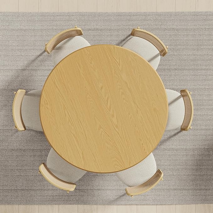 Casaphoria 52" Round Dining Table, Modern Wood Kitchen Table with Cylindrical Wide Bar Protruding Base for Living Room & Dining Room, Easy Assembly Farmhouse Furniture for 4-6, Oak
