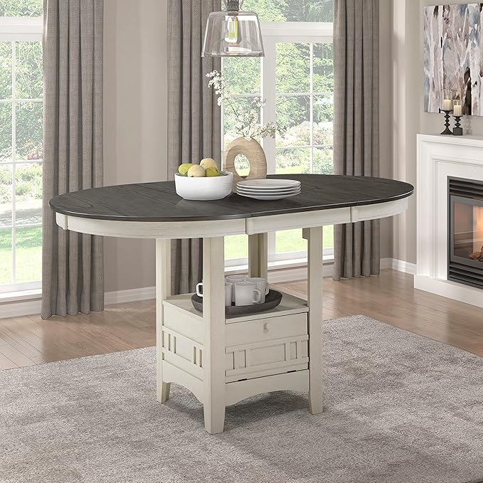 Lexicon Dante Oval Counter Height Table for 4, Expandable Wood Dining Table with Exension Leaf, Built-in Storage Base, Easy Assembly, Rosy Brown/Antique White