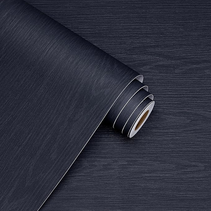 WESTICK 393" x 15.8" Wood Contact Paper Peel and Stick Countertops Waterproof Wood Wallpaper Textured Navy Wooden Wallpaper Self Adhesive Wood Look Contact Paper for Cabinets Desk RV Counter Cover