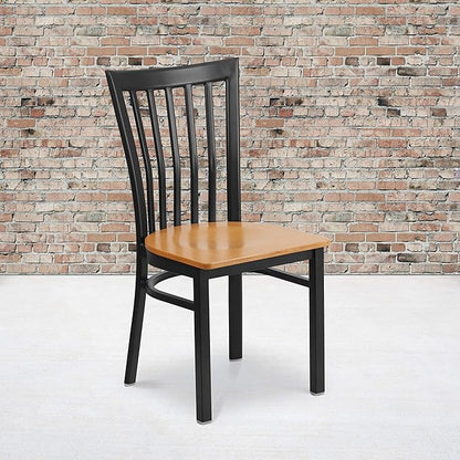 Flash Furniture 2 Pk. HERCULES Series Black School House Back Metal Restaurant Chair - Natural Wood Seat