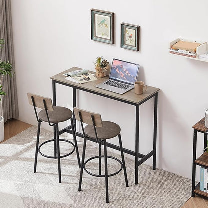 Set of 2 Bar Table and Chair, Kitchen Dinning Table Set with 2 Soft PU Backrest Stools, Counter Pub High Top Console for Kitchen, Pub, Small Space
