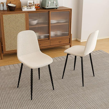 Knit Fabric Dining Chairs with Iron Legs - Restaurant Seating, Comfortable Upholstered Armless Side Chair for Kitchen, Beige (4 Chairs)