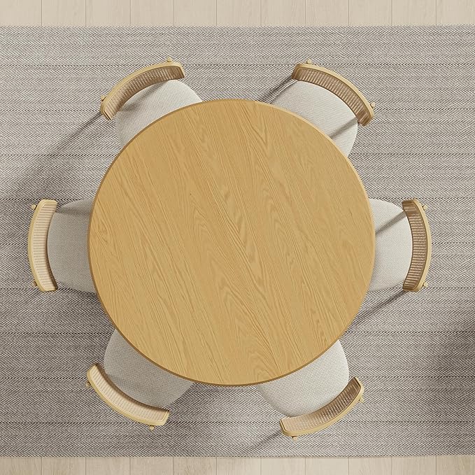 Casaphoria 52" Round Dining Table, Modern Wood Kitchen Table with Cone Shaped Strip Polygonal Base for Living Room & Dining Room, Easy Assembly Farmhouse Furniture for 4-6, Oak