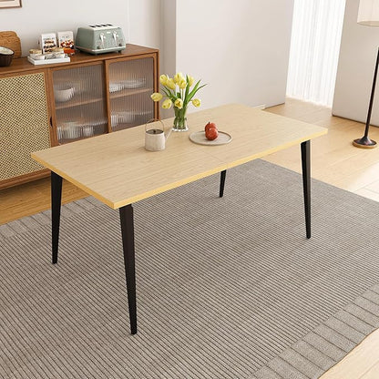 Modern Dining Table for Kitchen with Sturdy Frame Construction, Space Saving Kitchen & Dining Room Furniture, Easy Assembly Rectangular Wooden Tabletop with Rust-Resistant Iron Legs,Table
