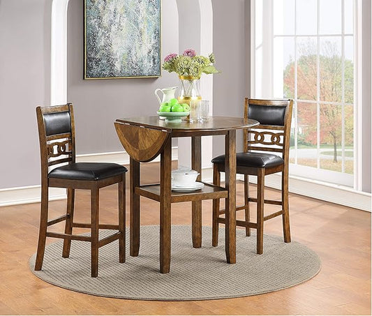 New Classic Furniture Gia 3-Piece Drop Leaf Counter Table Set with 2 Chairs, 42-Inch, Brown