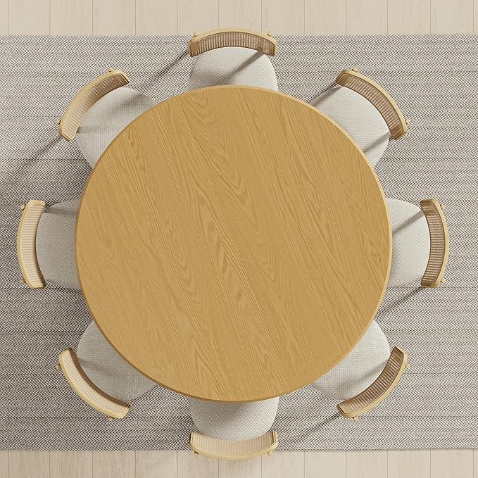 Casaphoria 60" Round Dining Table, Modern Wood Kitchen Table with Cylindrical Wide Bar Protruding Base for Living Room & Dining Room, Easy Assembly Farmhouse Furniture for 4-6, Oak