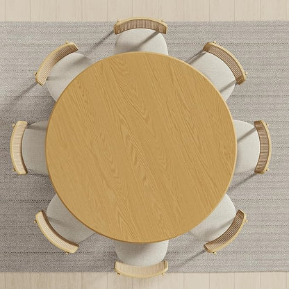 Casaphoria 60" Round Dining Table, Modern Wood Kitchen Table with Cylindrical Wide Bar Protruding Base for Living Room & Dining Room, Easy Assembly Farmhouse Furniture for 4-6, Oak