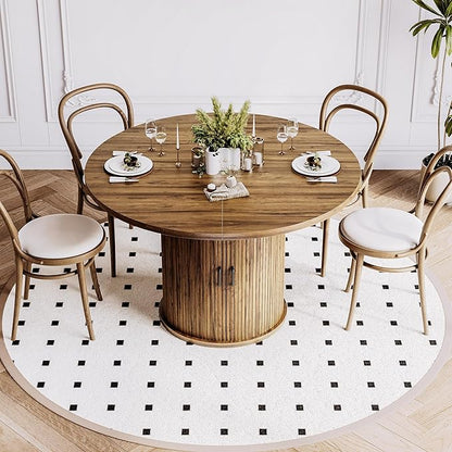 47 Inch Round Dining Table for 4-6 Round Table Kitchen Modern Round Dining Room Table with 2-Layer Storage Shelf and Wood Slide Door Circle Kitchen Tables for Dining Room Walnut