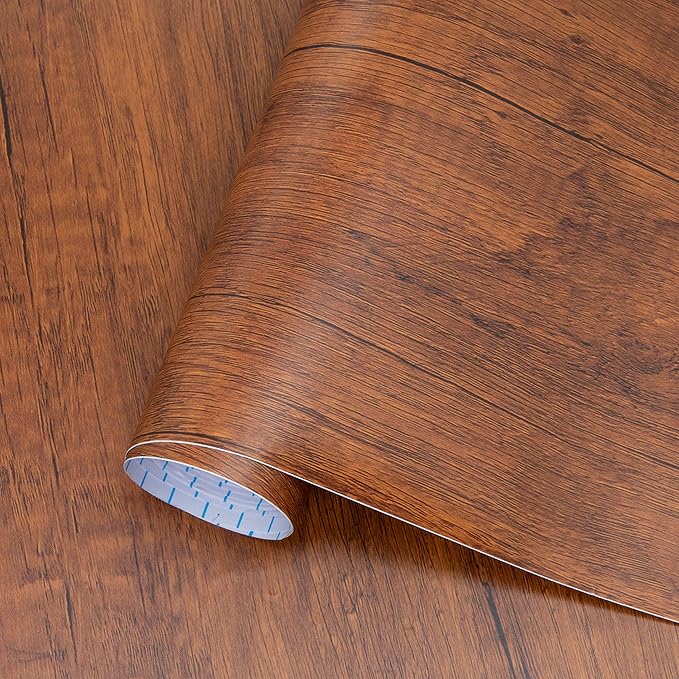 Decoroom Peel and Stick Wood Grain Contact Paper 17.71"x118" Brown Wooden Look Wall Paper Self-Adhesive Wood Wallpaper Removable Vinyl Film Easy to Apply for Old Furniture Kitchen Cabinets Countertop