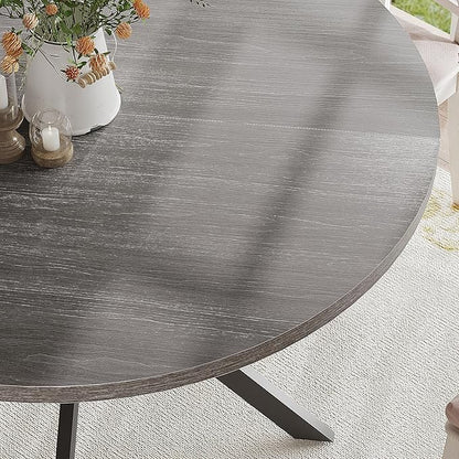 ChooChoo 47.2 Inch Round Dining Table for 4, Farmhouse Wood Kitchen Table, Circle Dinner Table for Kitchen & Dining Room, Grey