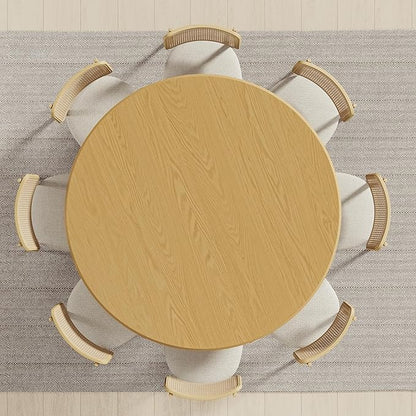 Casaphoria 60" Round Dining Table, Modern Wood Kitchen Table with Cylinder Polygonal Base for Living Room & Dining Room, Easy Assembly Farmhouse Furniture for 4-6, Oak