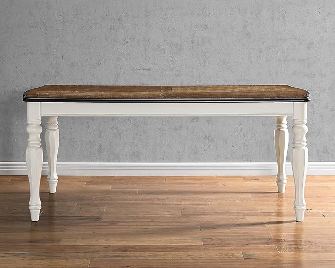 Roundhill Furniture Belleza French Country 74" Width Wood Dining Table, Table for 6, Antique White and Weathered Oak Finish