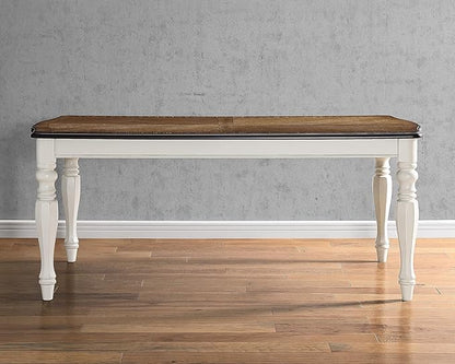 Roundhill Furniture Belleza French Country 74" Width Wood Dining Table, Table for 6, Antique White and Weathered Oak Finish