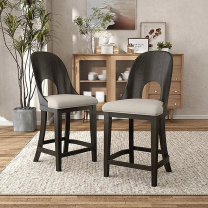 Furniture of America Selyra Modern Solid Wood Counter Height Chairs Set of 2 with Curved Wood Back, Comfortable Upholstered Seating for Dining Room, Home Kitchen, Ash Grey