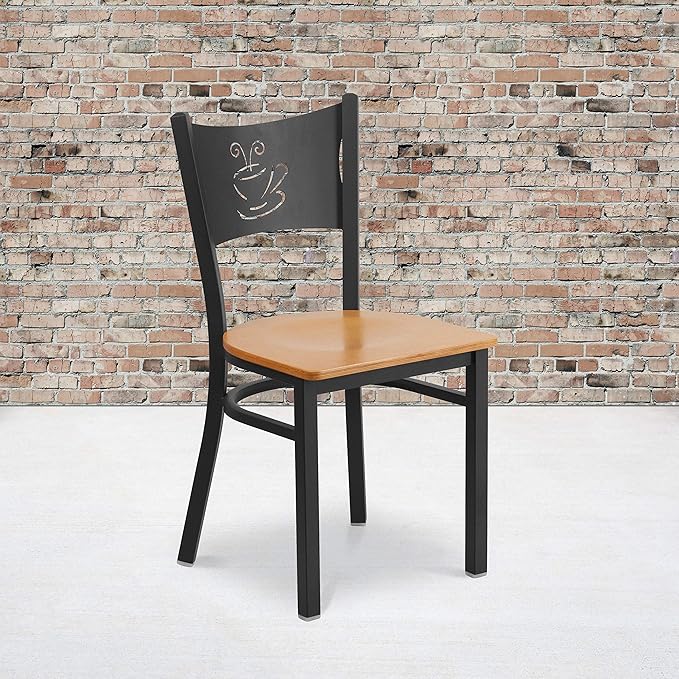 Flash Furniture 2 Pk. HERCULES Series Black Coffee Back Metal Restaurant Chair - Natural Wood Seat