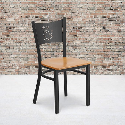 Flash Furniture 2 Pk. HERCULES Series Black Coffee Back Metal Restaurant Chair - Natural Wood Seat